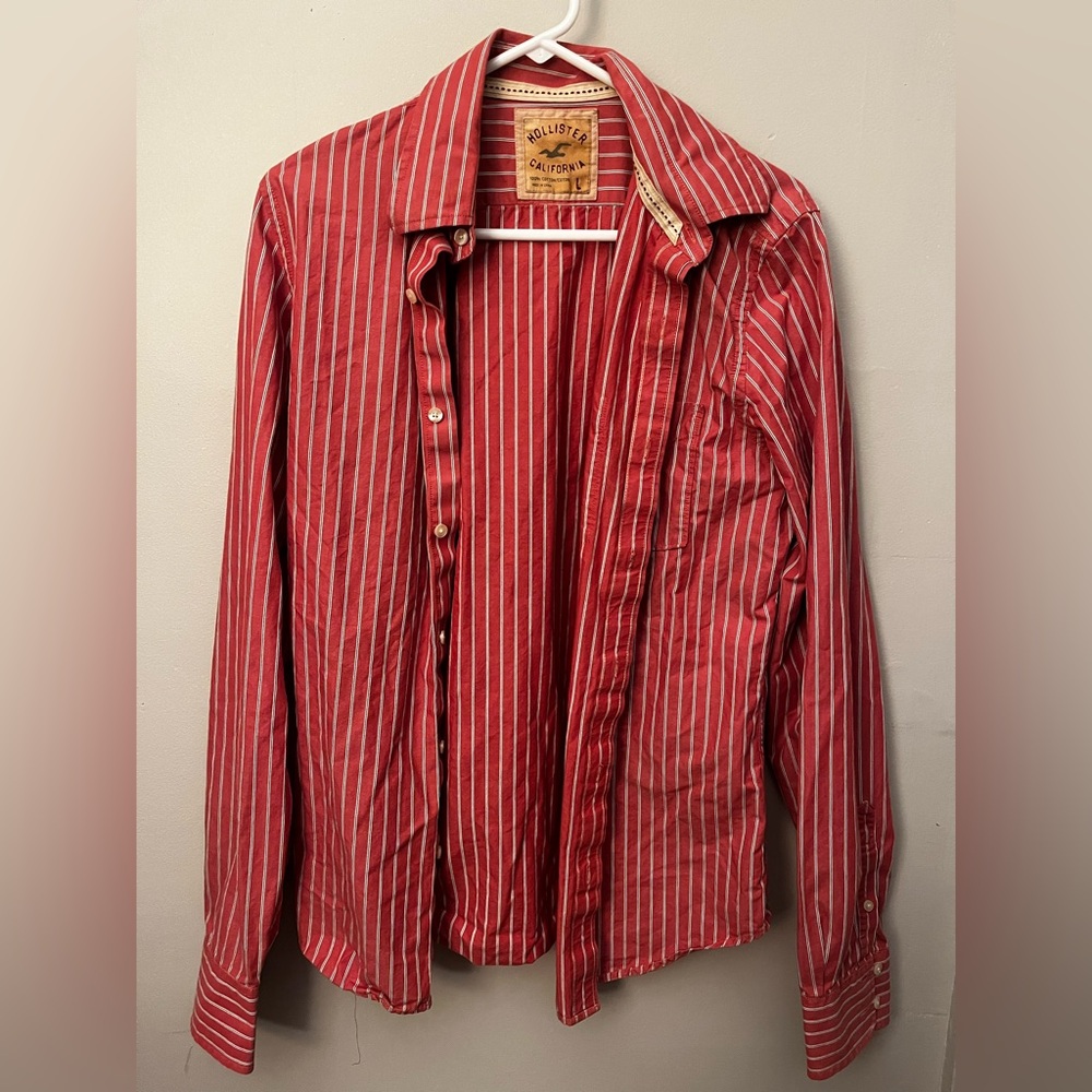 Salmon striped Hollister button-up